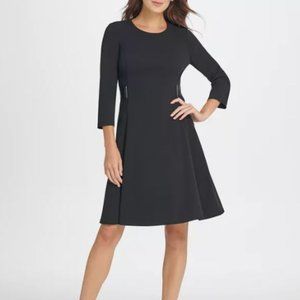 DKNY Leather Waistband Fit Flare Dress